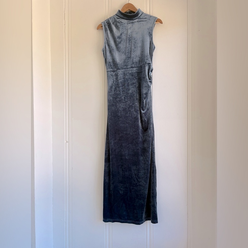NWOT Backless Velvet Formal Bodycon Maxi Dress Denim Blue